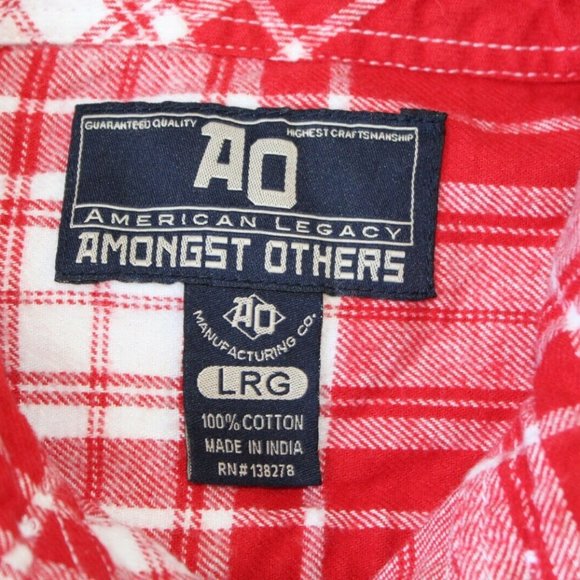 Men's Large AO - AMONGST OTHERS American Legacy Red Plaid Flannel Shirt Cotton - Picture 9 of 11